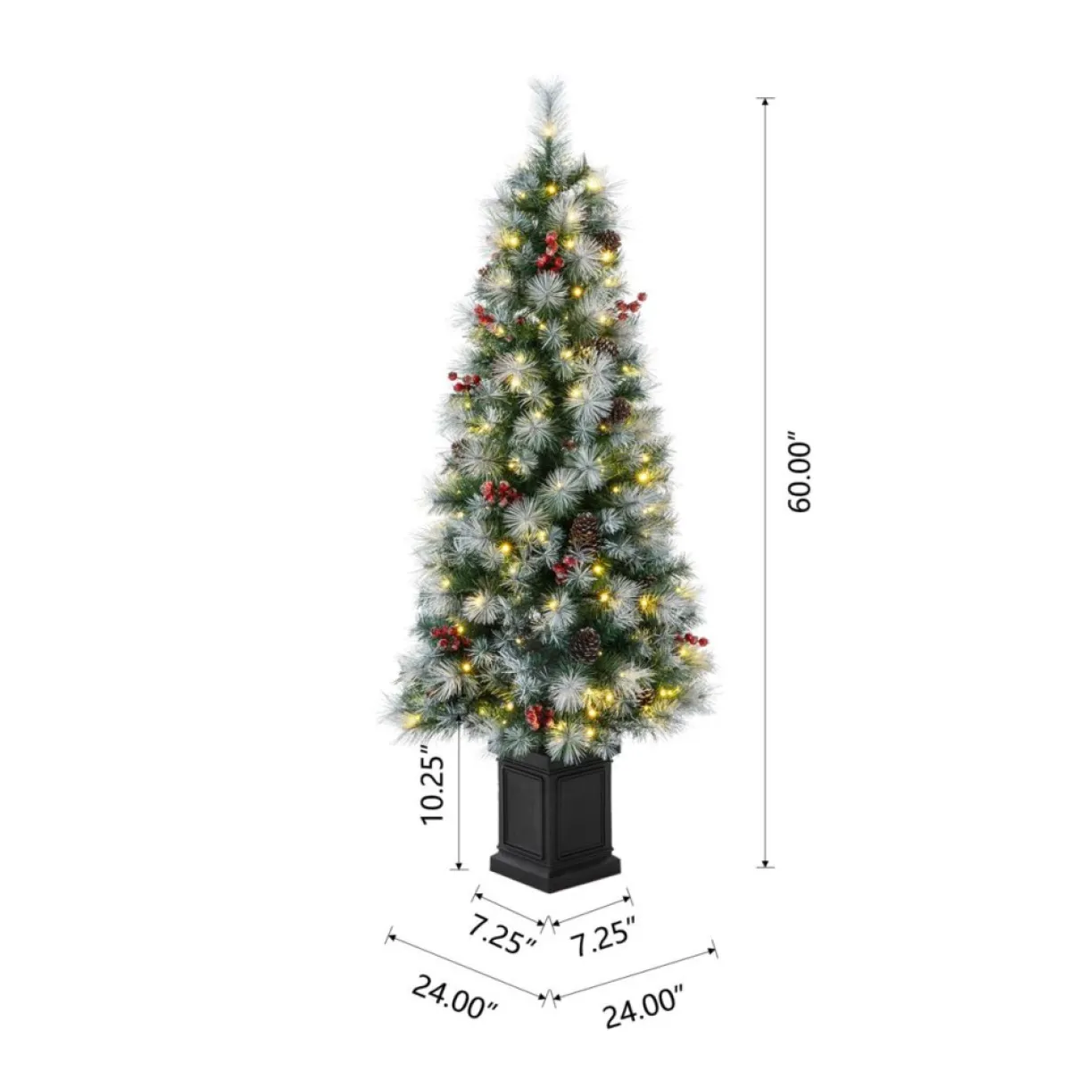 Glitzhome 5Ft Pre-Lit Artificial Christmas Porch Tree With Pinecones