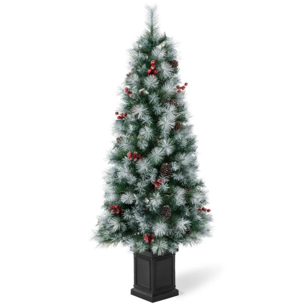 Glitzhome 5Ft Pre-Lit Artificial Christmas Porch Tree With Pinecones