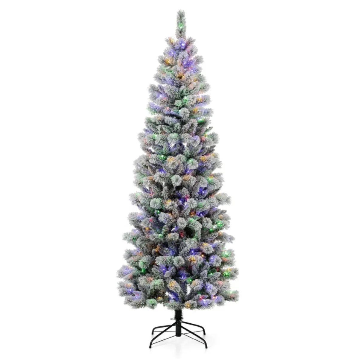 Glitzhome 7.5Ft Pre-Lit Flocked Pencil Green Pine Christmas Tree Clearance