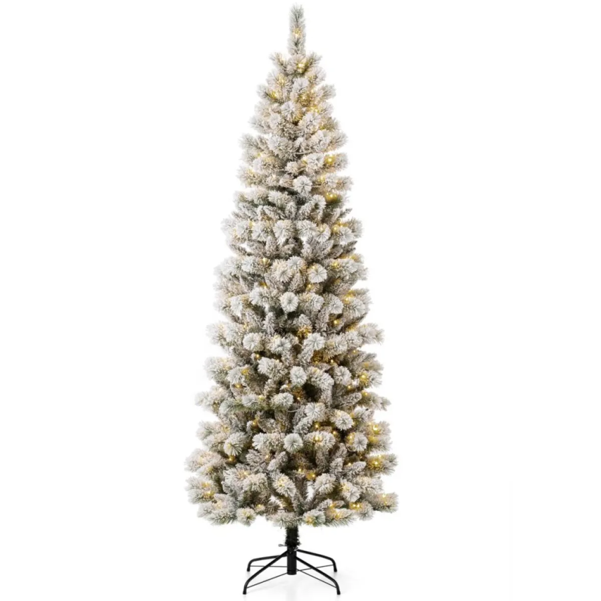 Glitzhome 7.5Ft Pre-Lit Flocked Pencil Green Pine Christmas Tree Clearance
