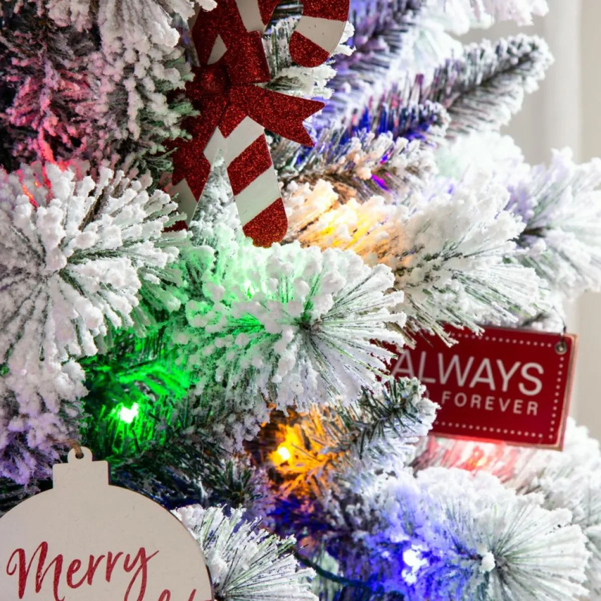 Glitzhome 7.5Ft Pre-Lit Flocked Pencil Green Pine Christmas Tree Clearance