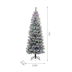 Glitzhome 7.5Ft Pre-Lit Flocked Pencil Green Pine Christmas Tree Clearance