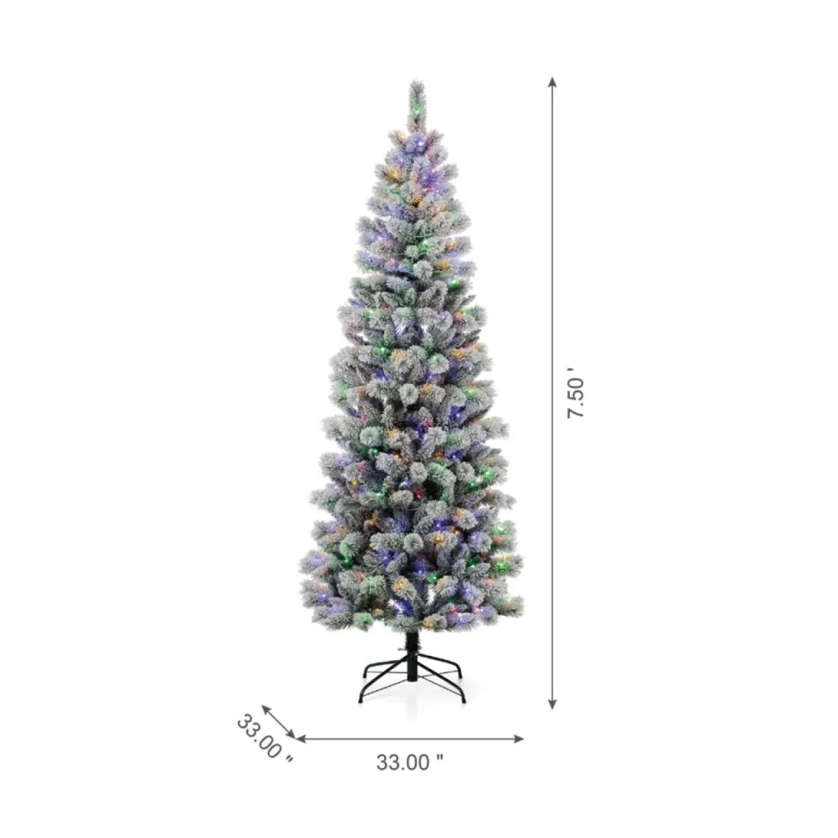 Glitzhome 7.5Ft Pre-Lit Flocked Pencil Green Pine Christmas Tree Clearance