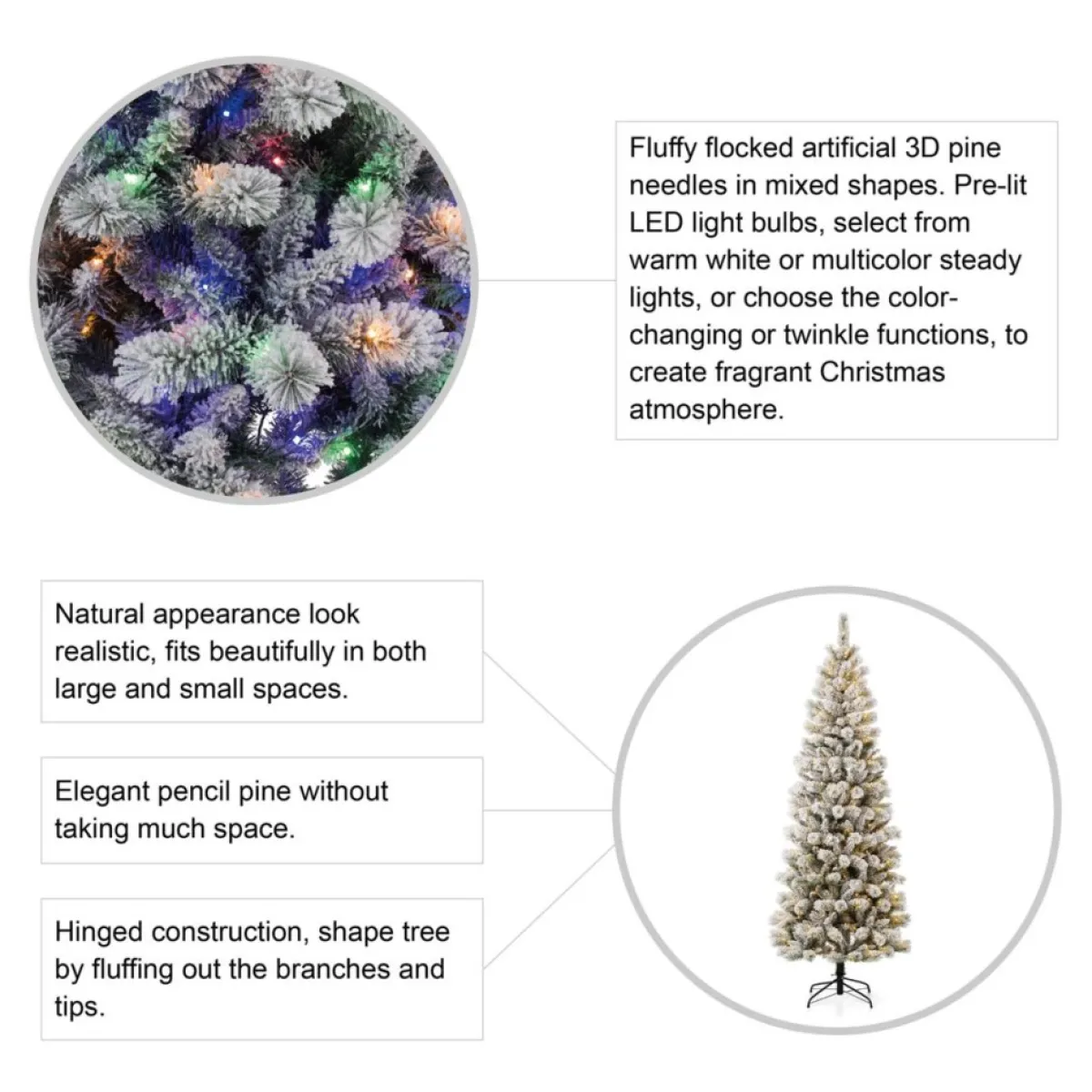 Glitzhome 7.5Ft Pre-Lit Flocked Pencil Green Pine Christmas Tree Clearance