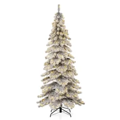 Glitzhome 7.5Ft Pre-Lit Flocked Layered Spruce Artificial Christmas Tree Best