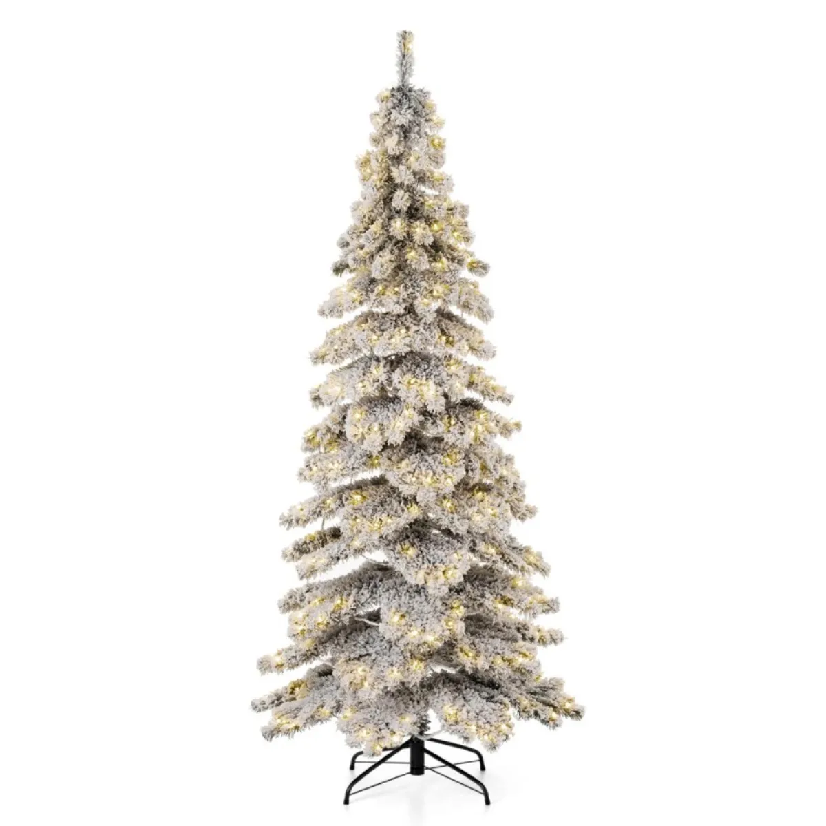 Glitzhome 7.5Ft Pre-Lit Flocked Layered Spruce Artificial Christmas Tree Best