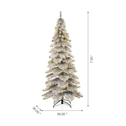 Glitzhome 7.5Ft Pre-Lit Flocked Layered Spruce Artificial Christmas Tree Best