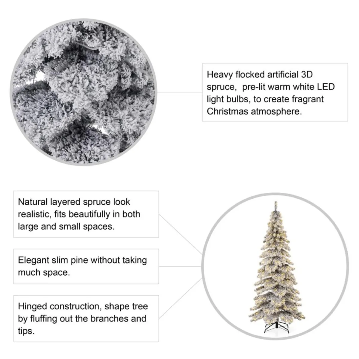 Glitzhome 7.5Ft Pre-Lit Flocked Layered Spruce Artificial Christmas Tree Best