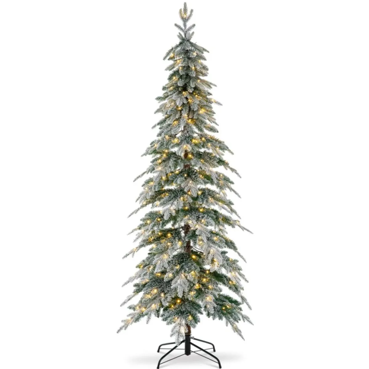 Glitzhome 7.5Ft Pre-Lit Flock Pencil Spruce Artificial Christmas Tree Sale