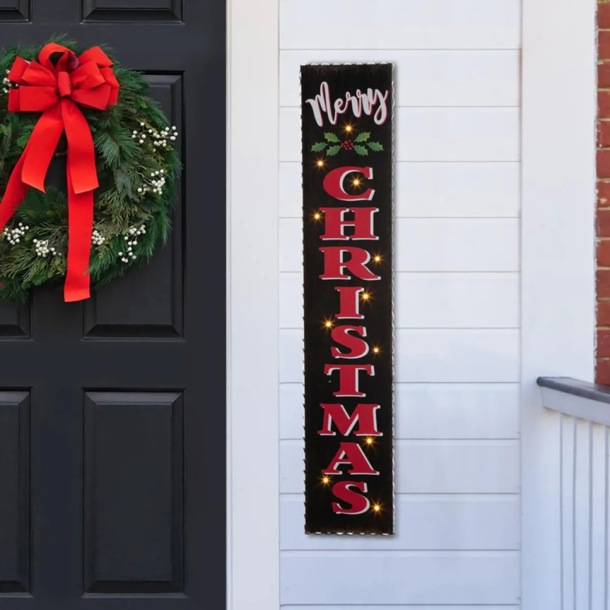 Glitzhome 42"H Lighted Wooden Black Christmas Porch Sign Sale