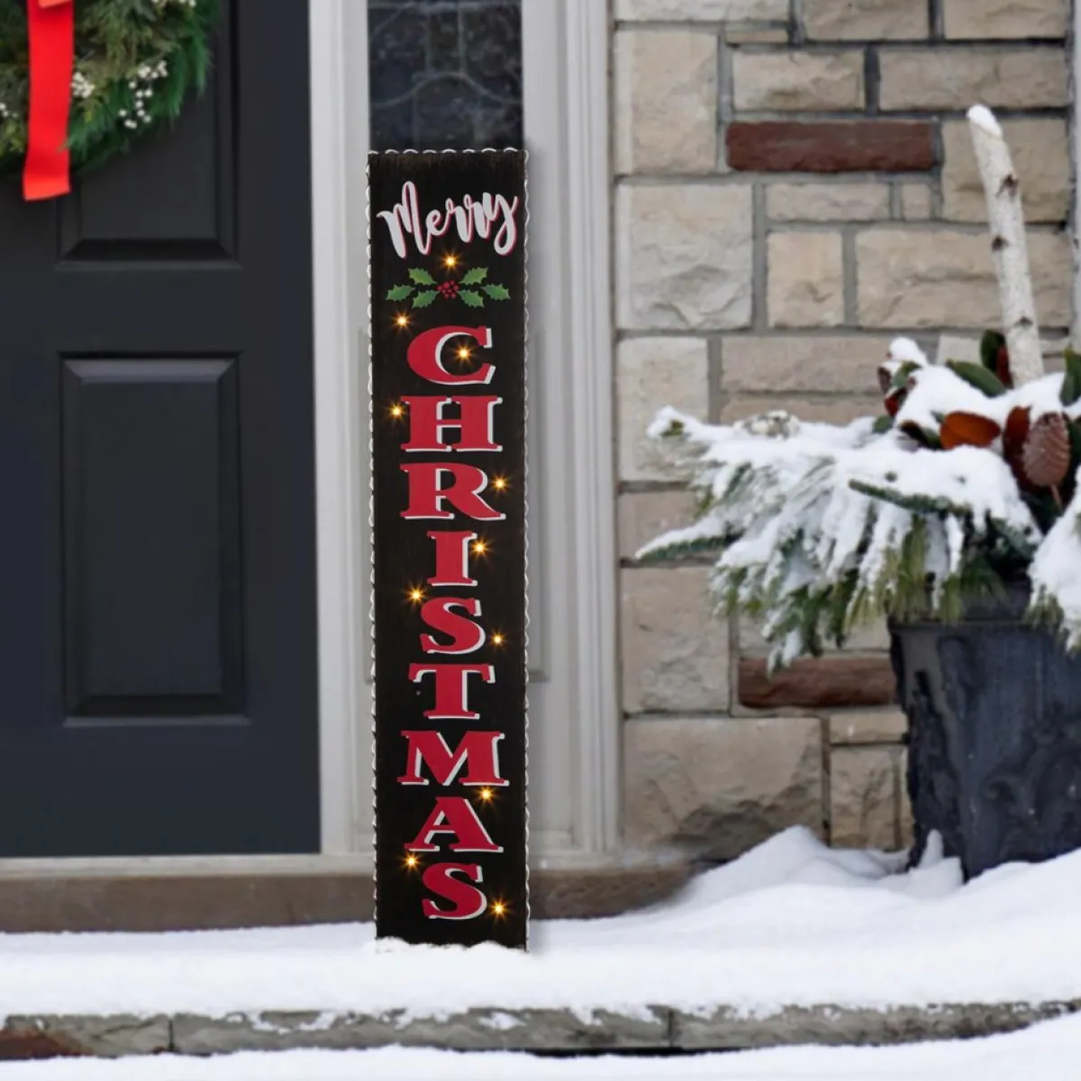 Glitzhome 42"H Lighted Wooden Black Christmas Porch Sign Sale