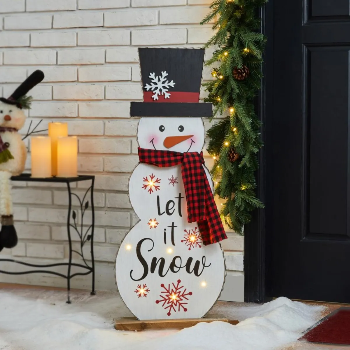 Glitzhome 36"H Lighted Wooden Christmas Snowman Porch Decor Online