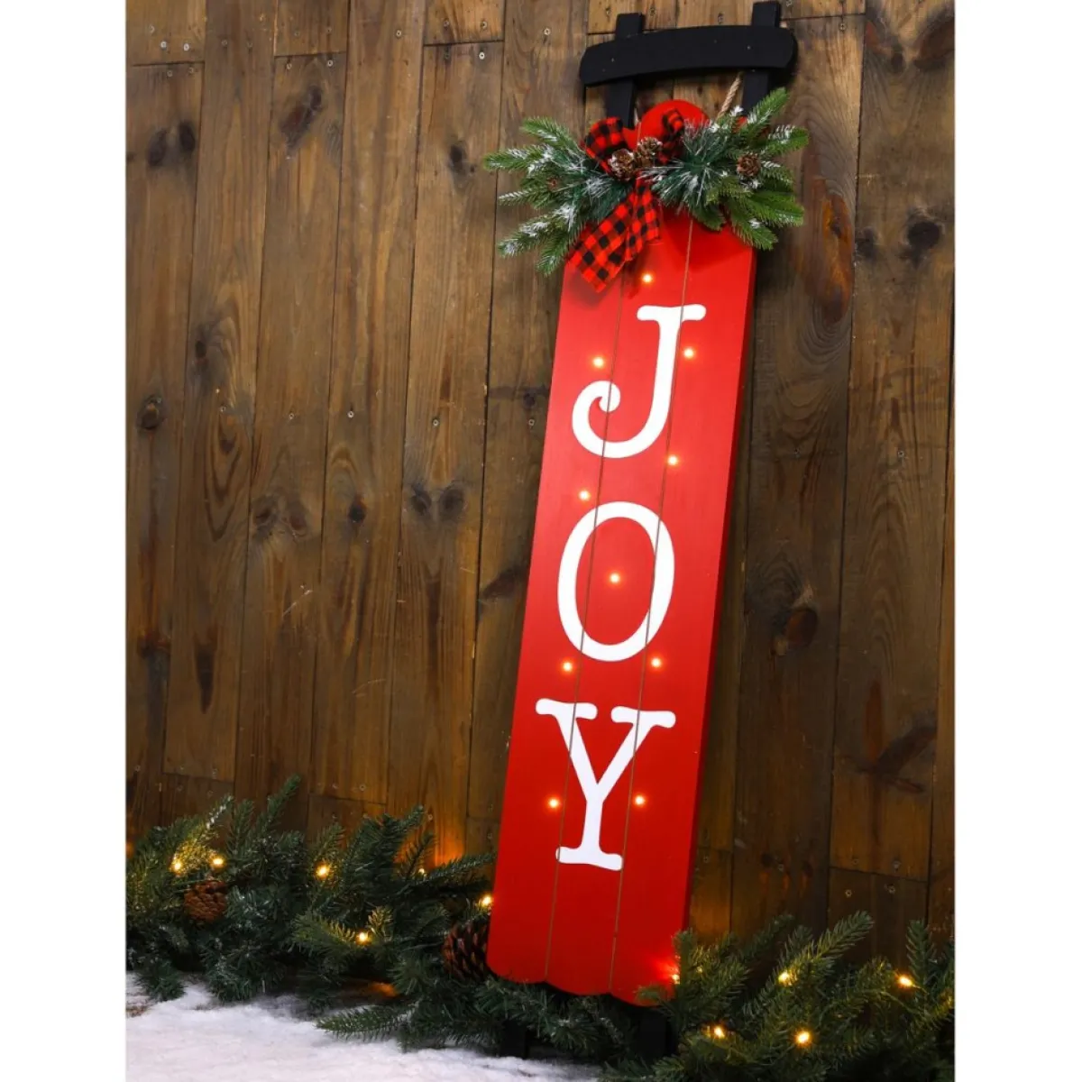 Glitzhome 40"H Lighted Wooden Sleigh Joy Porch Sign