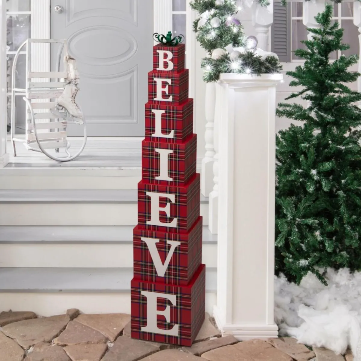 Glitzhome 42"H Wooden Believe Double Sided Porch Decor Outlet