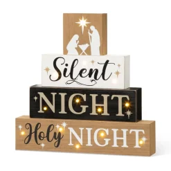 Glitzhome 12In H Lighted Wooden Nativity Block Word Sign Outlet