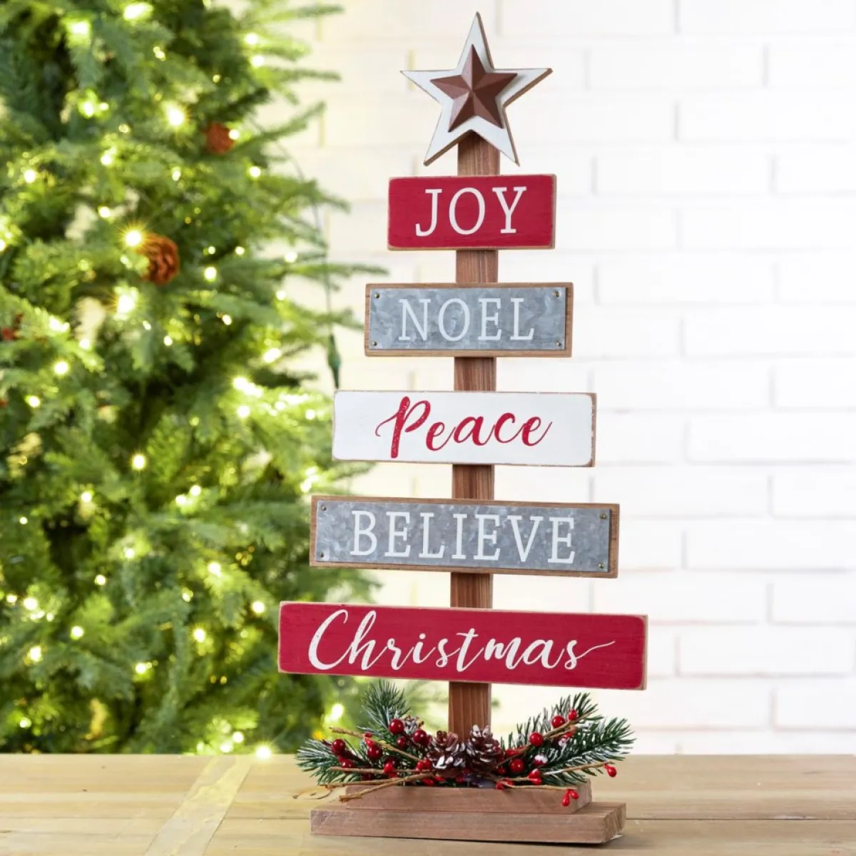 Glitzhome 20In H Wooden Sign Table Tree Decor