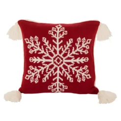 Glitzhome 18In Knitted Snowflake Acrylic Red Pillow Cover With Tassels Sale