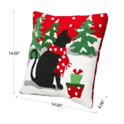 Glitzhome 14In L Hooked Christmas Cat Pillow Online