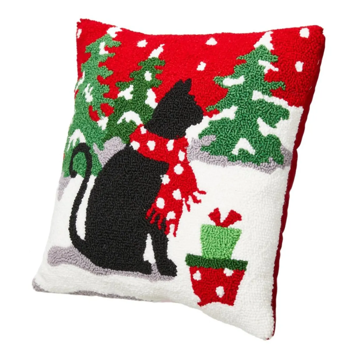 Glitzhome 14In L Hooked Christmas Cat Pillow Online