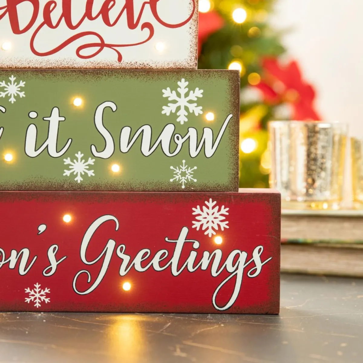 Glitzhome 12In L Led Lighted Wooden And Metal Block Word Sign Sale