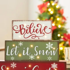 Glitzhome 12In L Led Lighted Wooden And Metal Block Word Sign Sale