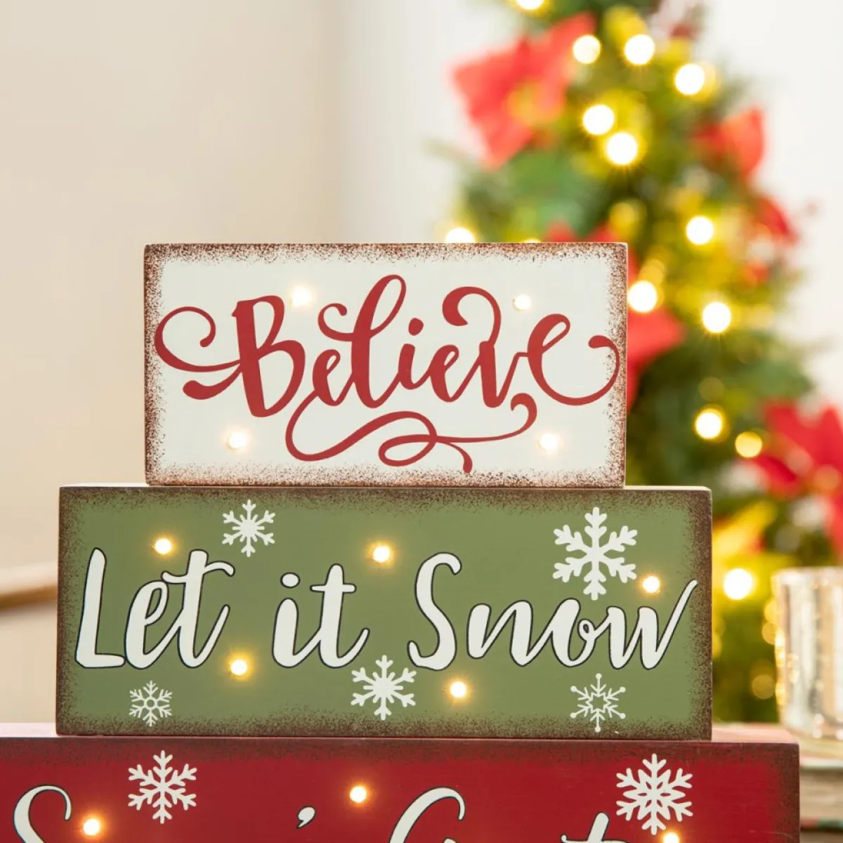 Glitzhome 12In L Led Lighted Wooden And Metal Block Word Sign Sale