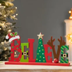 Glitzhome 14In L Wooden Christmas Believe Table Decor Clearance
