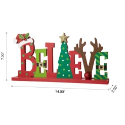 Glitzhome 14In L Wooden Christmas Believe Table Decor Clearance