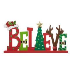Glitzhome 14In L Wooden Christmas Believe Table Decor Clearance