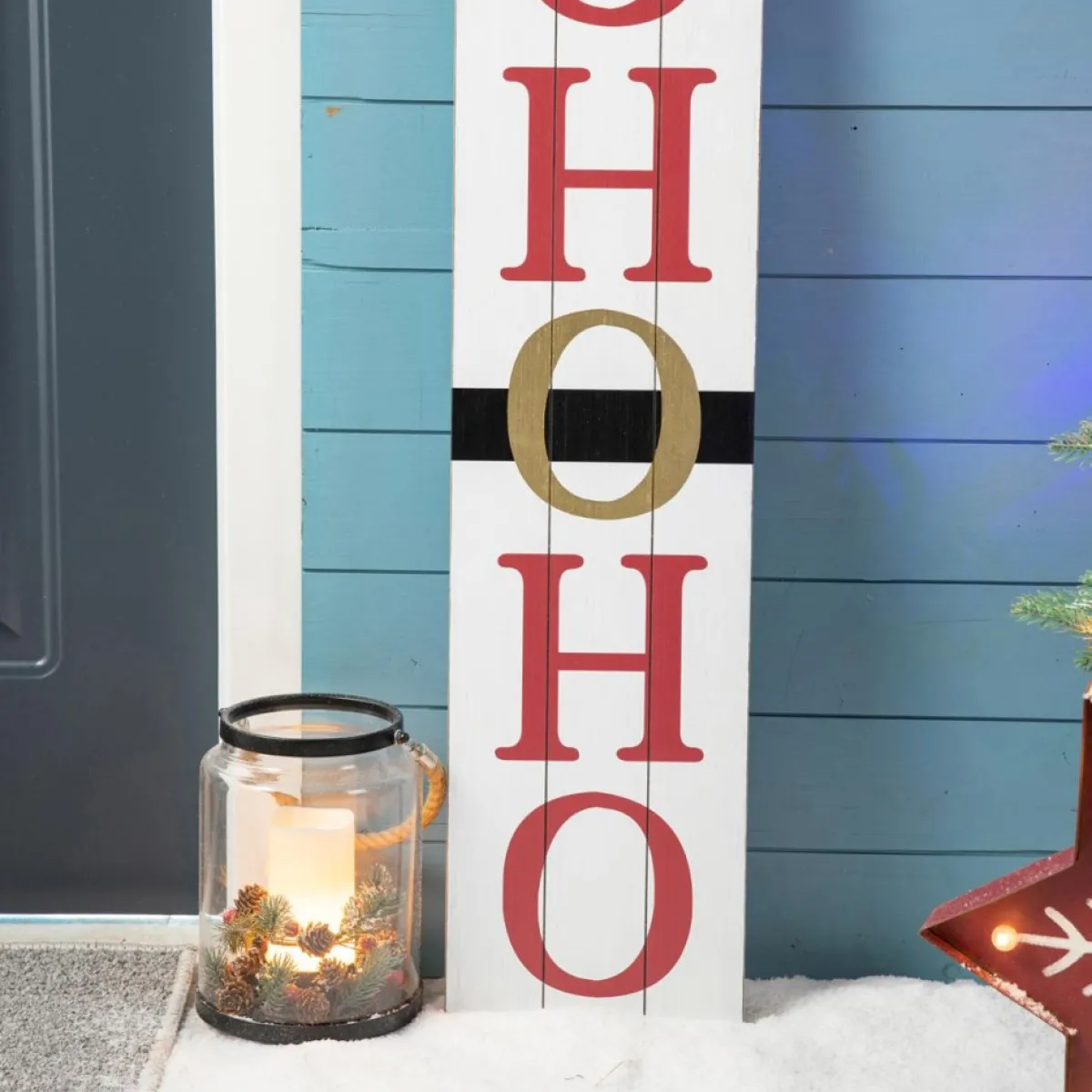 Glitzhome Reversible Wooden Hohoho/Snowman Porch Sign Hot