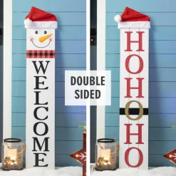 Glitzhome Reversible Wooden Hohoho/Snowman Porch Sign Hot