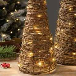 Glitzhome Set Of 2 Lighted Rattan Christmas Table Tree Decor Outlet