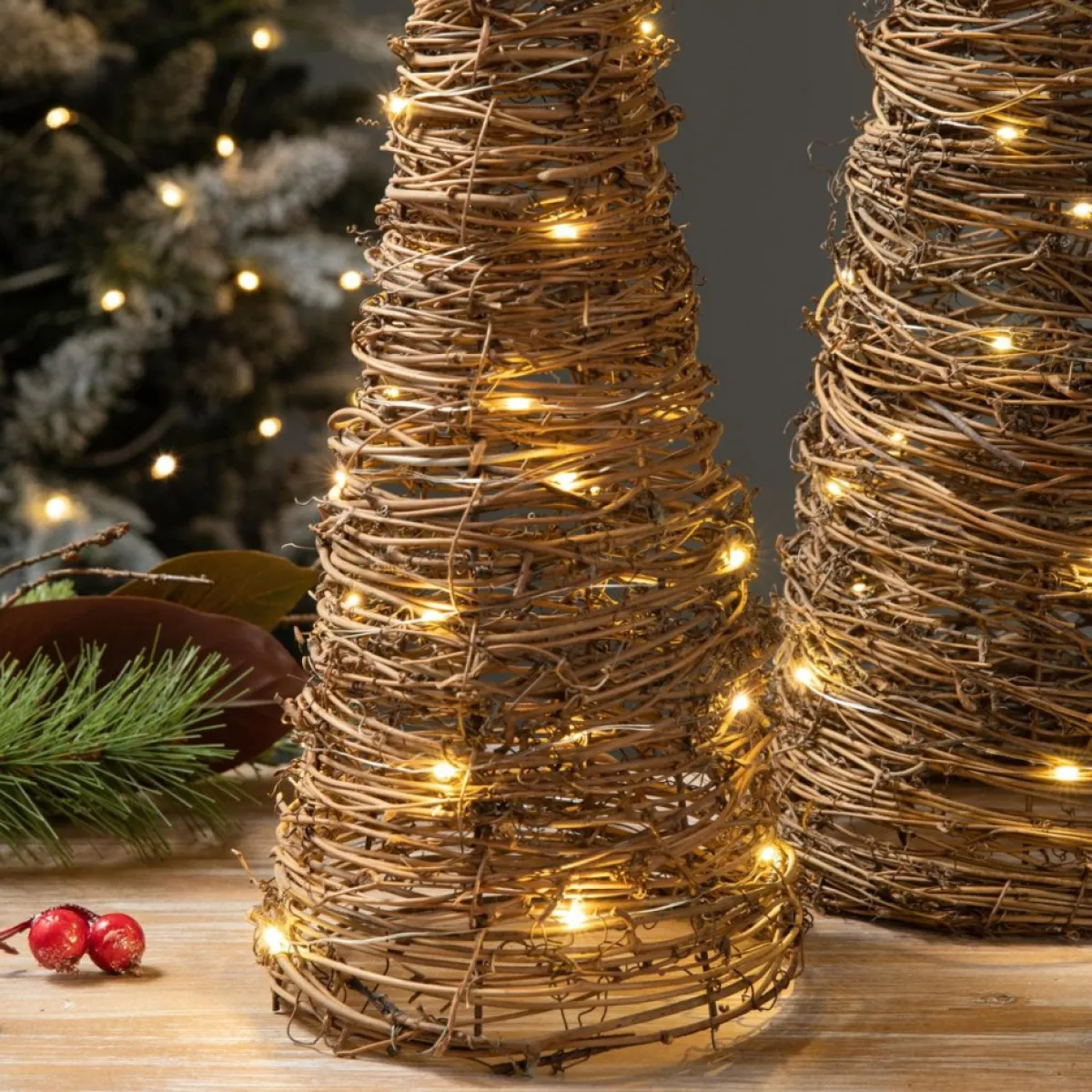 Glitzhome Set Of 2 Lighted Rattan Christmas Table Tree Decor Outlet