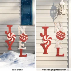 Glitzhome Set Of 2 Rusty Metal Joy And Noel Yard Stake Or Wall Decor Outlet