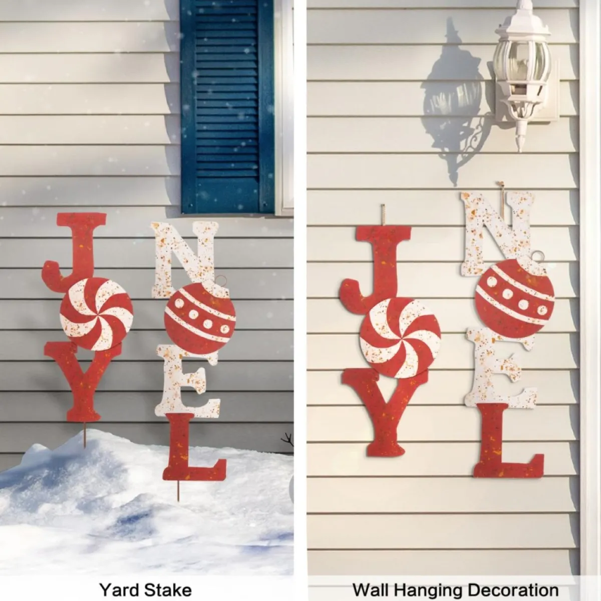 Glitzhome Set Of 2 Rusty Metal Joy And Noel Yard Stake Or Wall Decor Outlet