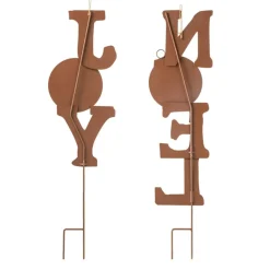 Glitzhome Set Of 2 Rusty Metal Joy And Noel Yard Stake Or Wall Decor Outlet