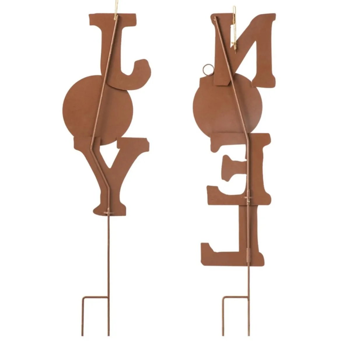 Glitzhome Set Of 2 Rusty Metal Joy And Noel Yard Stake Or Wall Decor Outlet