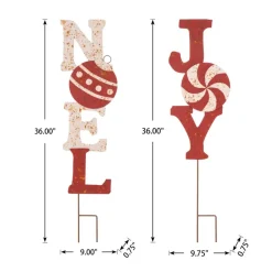 Glitzhome Set Of 2 Rusty Metal Joy And Noel Yard Stake Or Wall Decor Outlet