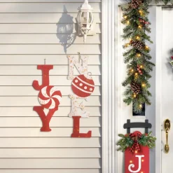 Glitzhome Set Of 2 Rusty Metal Joy And Noel Yard Stake Or Wall Decor Outlet