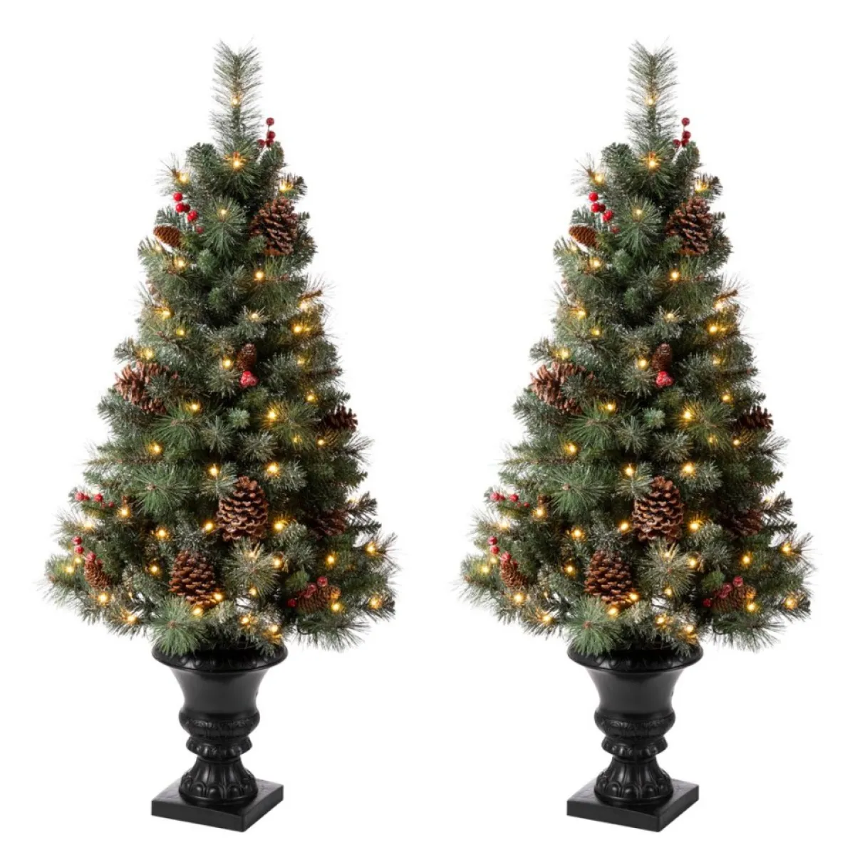 Glitzhome Set Of Two 4Ft Flocked Christmas Tree With 100 Warm White Outlet