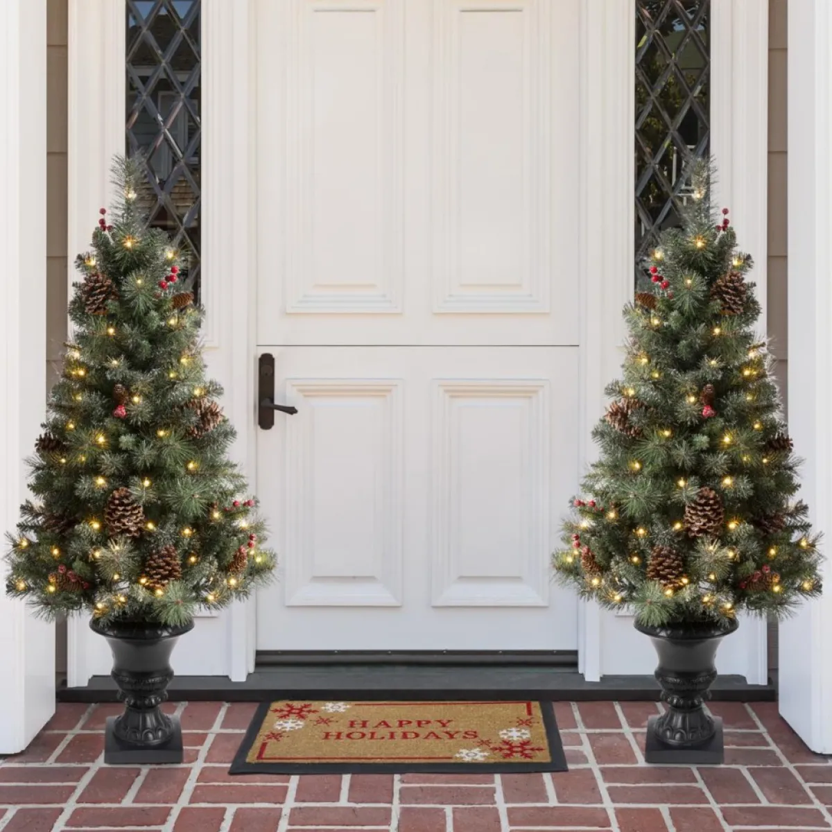 Glitzhome Set Of Two 4Ft Flocked Christmas Tree With 100 Warm White Outlet