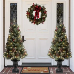 Glitzhome Set Of Two 4Ft Flocked Christmas Tree With 100 Warm White Outlet