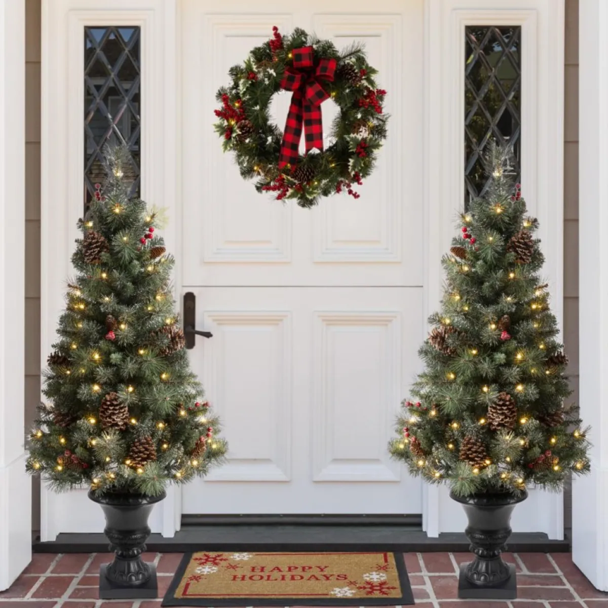 Glitzhome Set Of Two 4Ft Flocked Christmas Tree With 100 Warm White Outlet