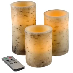 Lavish Home Flickering Flameless Led Candles With Birch Bark- Set Of 3 Best