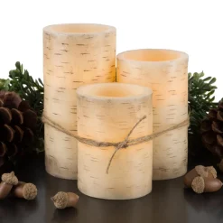 Lavish Home Flickering Flameless Led Candles With Birch Bark- Set Of 3 Best