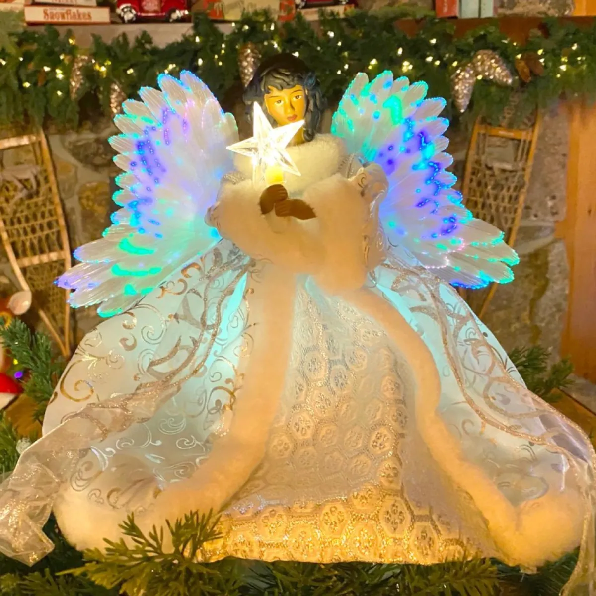Mr. Christmas 12" Fiber Optic Angel Tree Topper White Best
