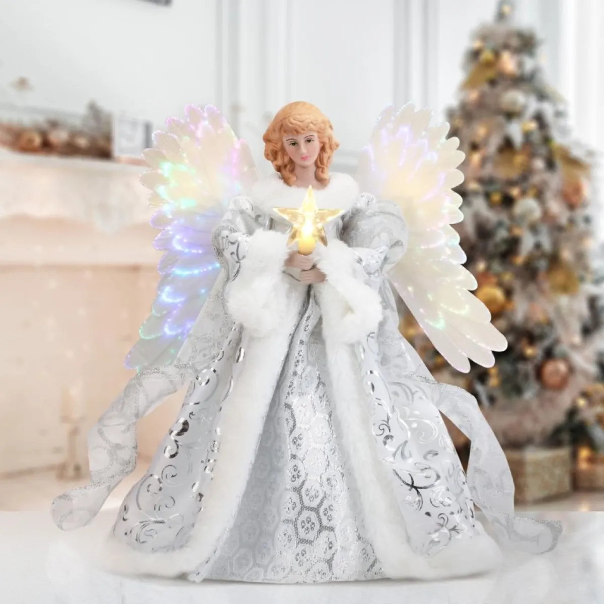 Mr. Christmas 12" Fiber Optic Angel Tree Topper White Best