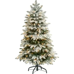 Nearly Natural 4' Artificial Flocked Fir Christmas Tree W/ 250 Lights Hot