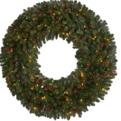 Nearly Natural 5 Ft. Giant Flocked Wreath With 280 Multicolor Lights
