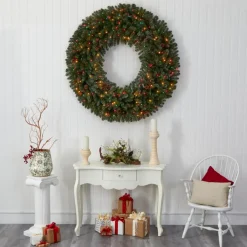 Nearly Natural 5 Ft. Giant Flocked Wreath With 280 Multicolor Lights
